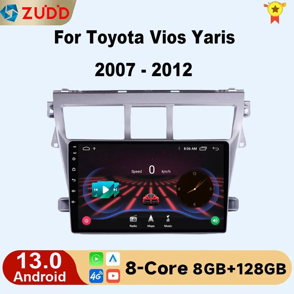 

Мультимедийный видеоплеер для Toyota Vios Yaris 2007-2012, Carplay, GPS-навигация с экраном 9 дюймов, автомобильное стерео радио