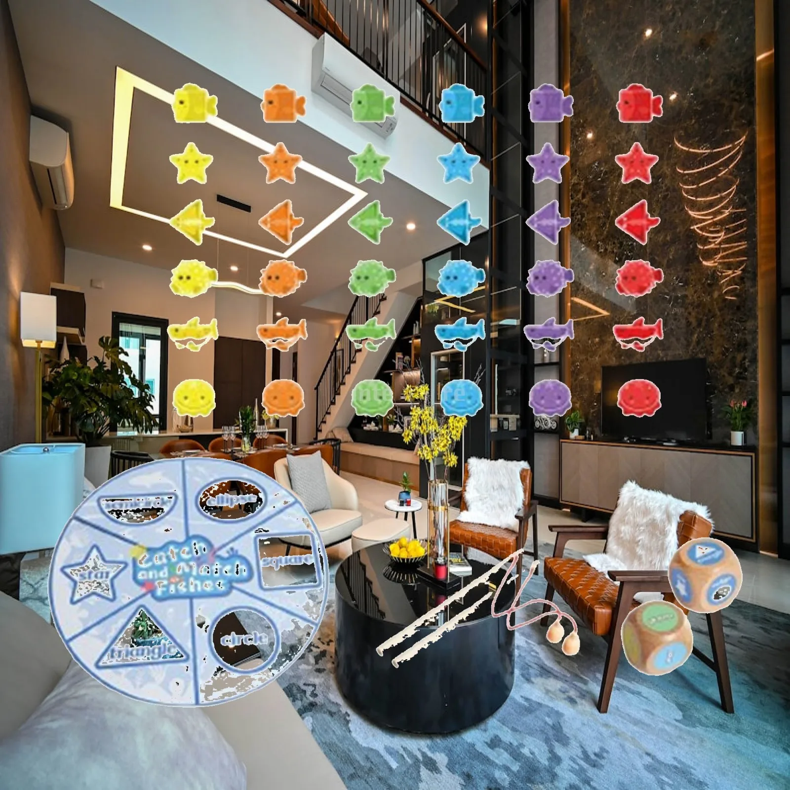 Wooden Fishing Game 2Pcs Rods Colorful Folding Sensory Education Toy Learning Color Shape for Gifts Home Age 3 4 5 Child Toddler