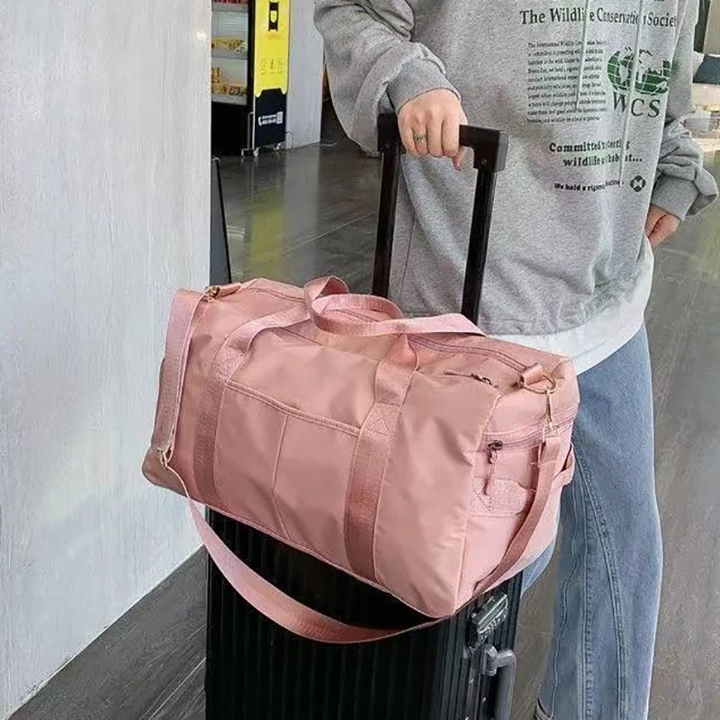 Bolsa de lona bordada para gimnasio deportivo, bolsa de viaje con bolsillos secos y húmedos y compartimento para zapatos, 2 capas para vacaciones, playa, piscina