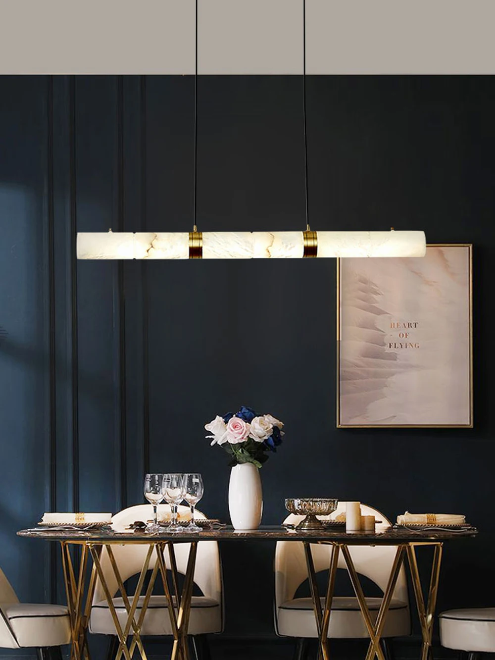 Dimmable LED Marble Linear Hanging Lamps Chandelier