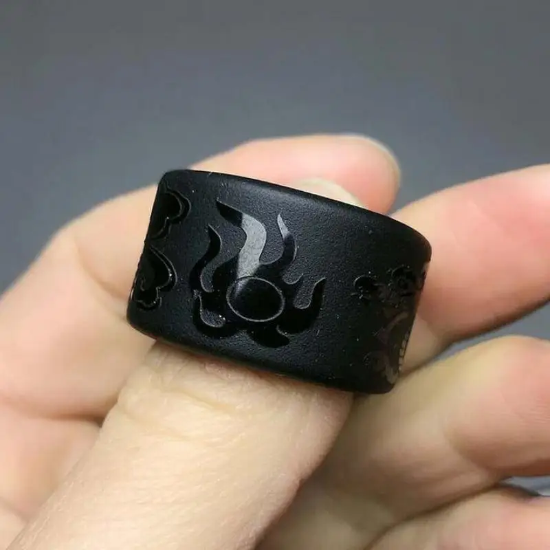 Natural Black Obsidian Ring Wide Band Men Women Healing Gemstone Fine Jewelry Genuine Obsidian Stone Sun Dragon Thumb Rings