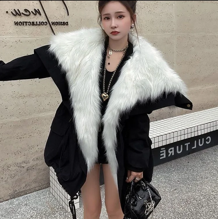 Cotton Coat Women Thicked Warm Loose Winter Jackets Y2k Vintage Simple Korean Style Women's Clothing Fur Parkas Overcoat