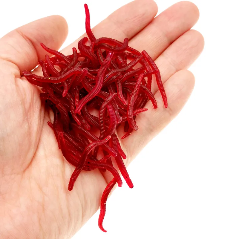 

100 шт., приманка для красных червей, 3,5 см, реалистичный силикагель, рыбный искусственный красный червь, приманка для дождевых червей, имитация погружения, приманка Pesca