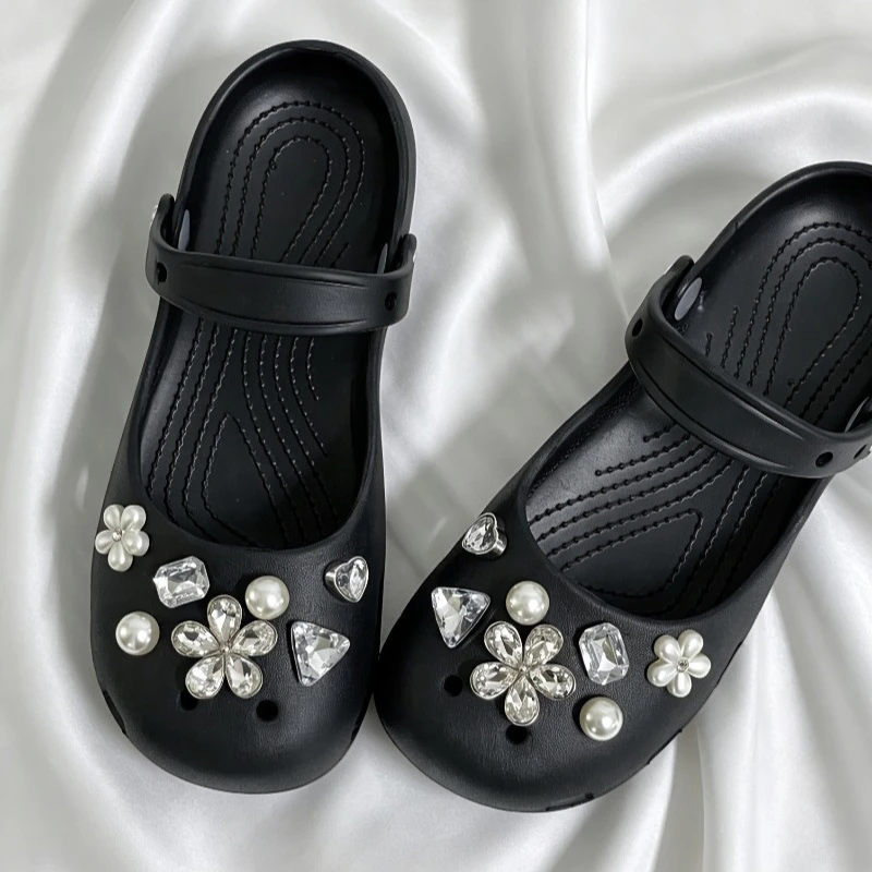 Fashion Jewelry Rhinestone Flower Shoe Charms Set Detachable Pearl Buckle Pins for Ballet Flats DIY Shoe Decoration Accessories