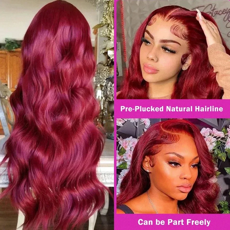 Dark Burgundy 30 นิ้ว 13x6 Body Wave HD ลูกไม้ด้านหน้าวิกผม 99J สี 13x4 สีแดงลูกไม้ด้านหน้าวิกผมผมมนุษย์สําหรับผู้หญิง