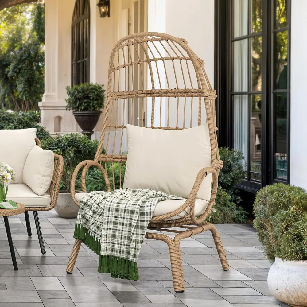 370Lbs Capacity Wicker Patio Rotating Basket Chair, All-Wea…