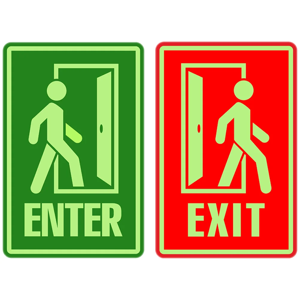 1 Set Luminous Enter Sign Adhesive Safety Exit Indicator Evacuation Sign Luminous Exit Sign Indicator