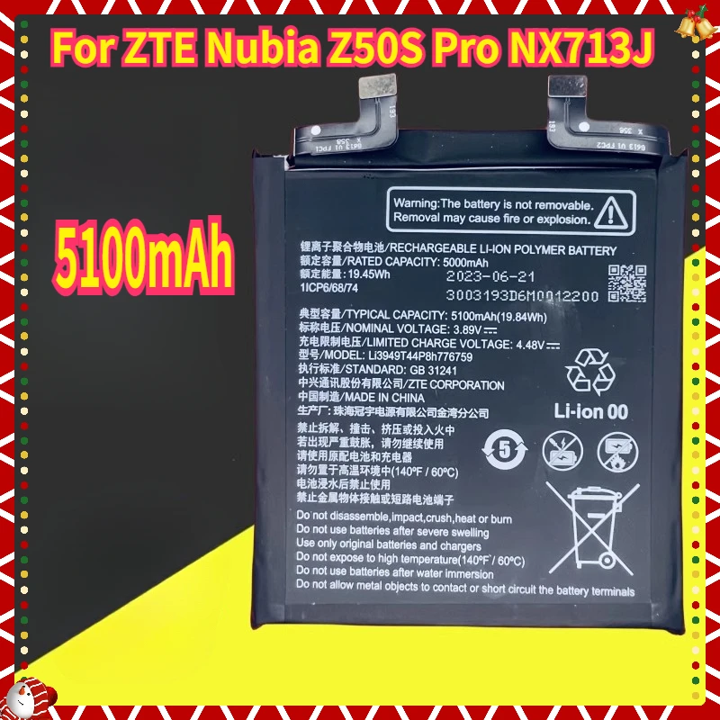 

New Li3949T44P8h776759 5100mAh Battery for ZTE Nubia Z50S Pro NX713J Mobile Phone 1ICP6/68/74 Mobile Phone Batteries