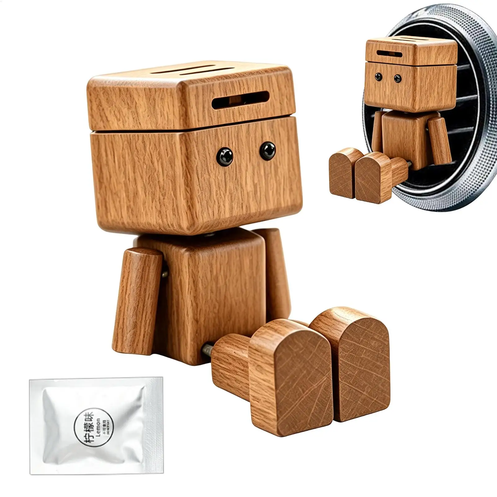 Wooden Robot Shape Auto Fragrance Air Freshener Stylish Vehicle Interior Decoration for  Trucks RVs Car Ornament Accessory