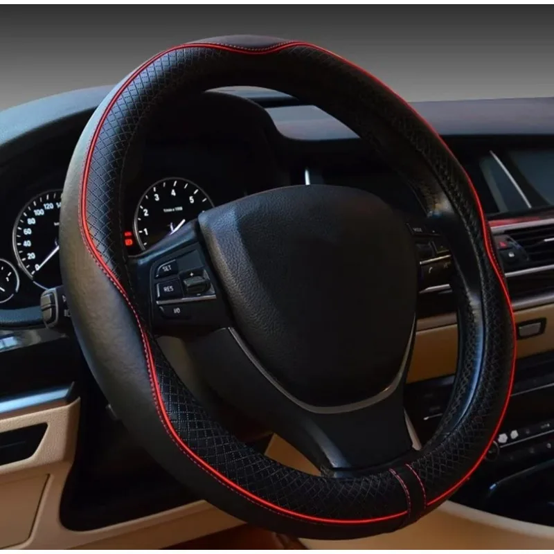 Luxurious Embossed PU Leather Car Steering Wheel Cover - Anti-Slip, Safe, Soft & Breathable Auto Steering Wheel Protector
