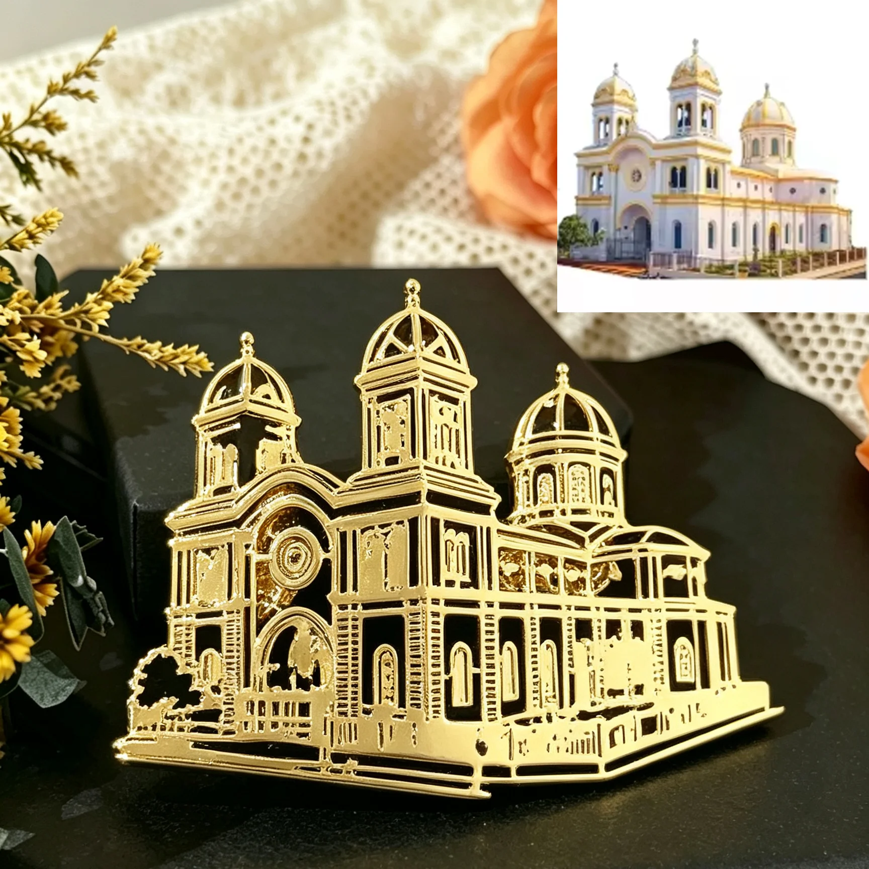Custom Pattern Hollow Pin Stainless Steel Laser Cut Building Logo Symbol Badge Company Enterprise Team Wholesale Personalized