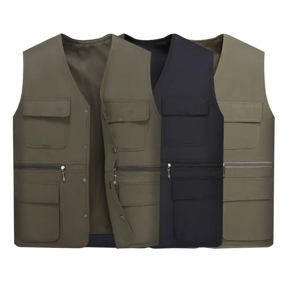 

Trendy Men Vest Coat Male Relaxed Fit Single Breasted Overall Vest Jacket Buttons Autumn Winter Men Cargo Vest for Hunting