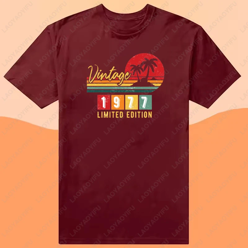 امرأة خمر 1977 طبعة محدودة الأسود القطن تي شيرت الرجال ريترو الصيف موضة 48th 48 سنة حفلة عيد ميلاد الذكور بلايز #4