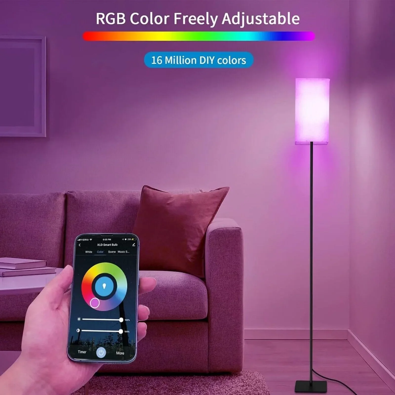 US RGB LED Standing Floor Lamp for Living Room Gaming Room