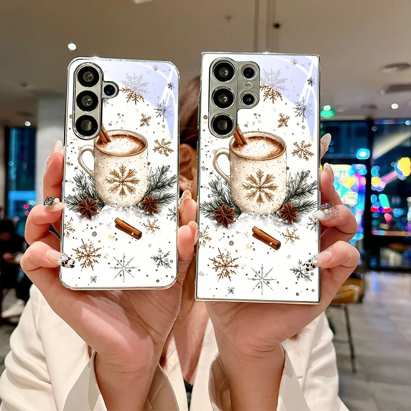 Cozy Winter Art Electroplated Silver Phone Case For Samsung Galaxy S26 S25 S24 S23 S22 S21 S20 Ultra Plus FE S26FE Glass Cover