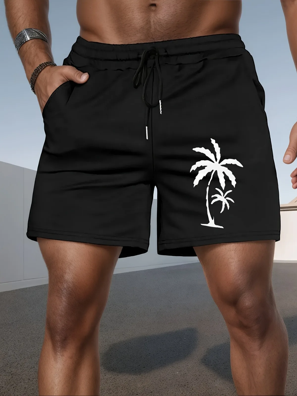 

Men's Sports Shorts with White Palm Tree Print Suitable Running Gym Outdoor Street Style Fitness Clothing Street Style Clothing