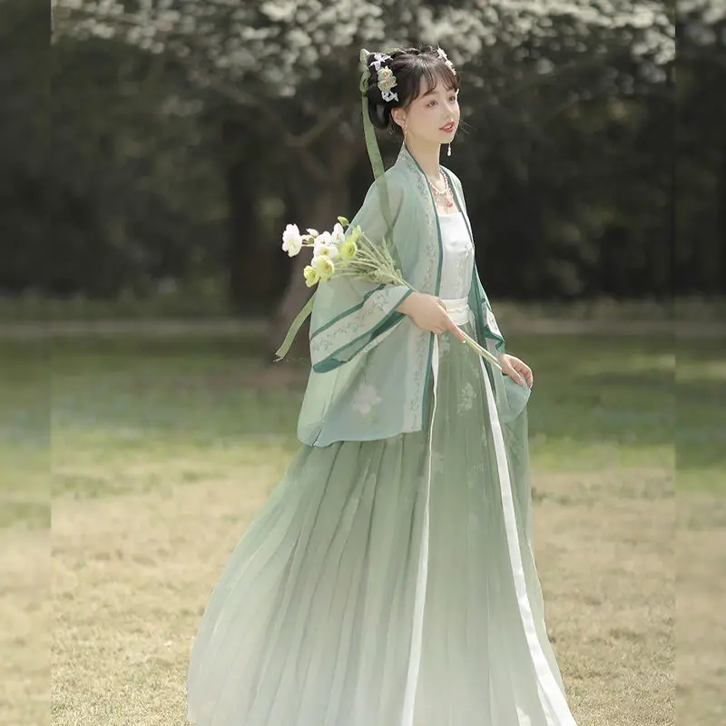 Original Genuine Song Hanfu Women's Summer Thin Full Waist Length One Piece Pleated Skirt Set Chinese Dress Cosplay