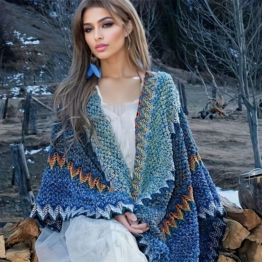 Autumn and Winter Women's Retro Versatile Knitted Shawl Scarf, Retro Cape, Travel and Vacation Dressing