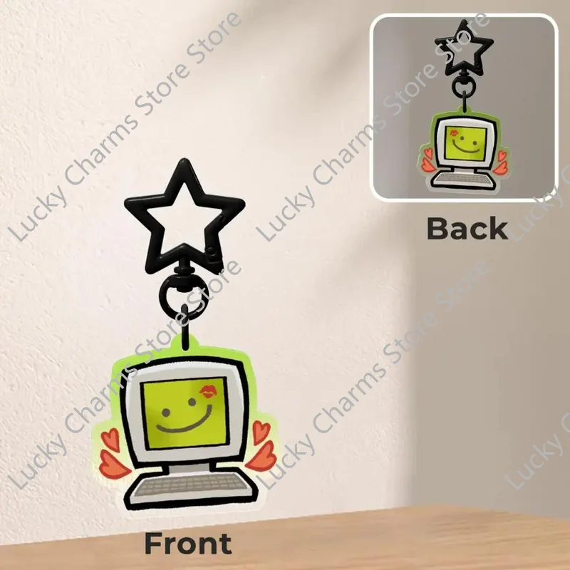 Retro Funny Cartoon Monitor Acrylic Keychain, Unique Creative Character Bag Charm, Novelty Pendant Decor Gift