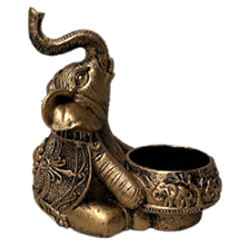 A-Gold Elephant Sculpture Tea Light Candle Holder Deco Small Candle Stick Holders Good Lucky Gift Props Icon