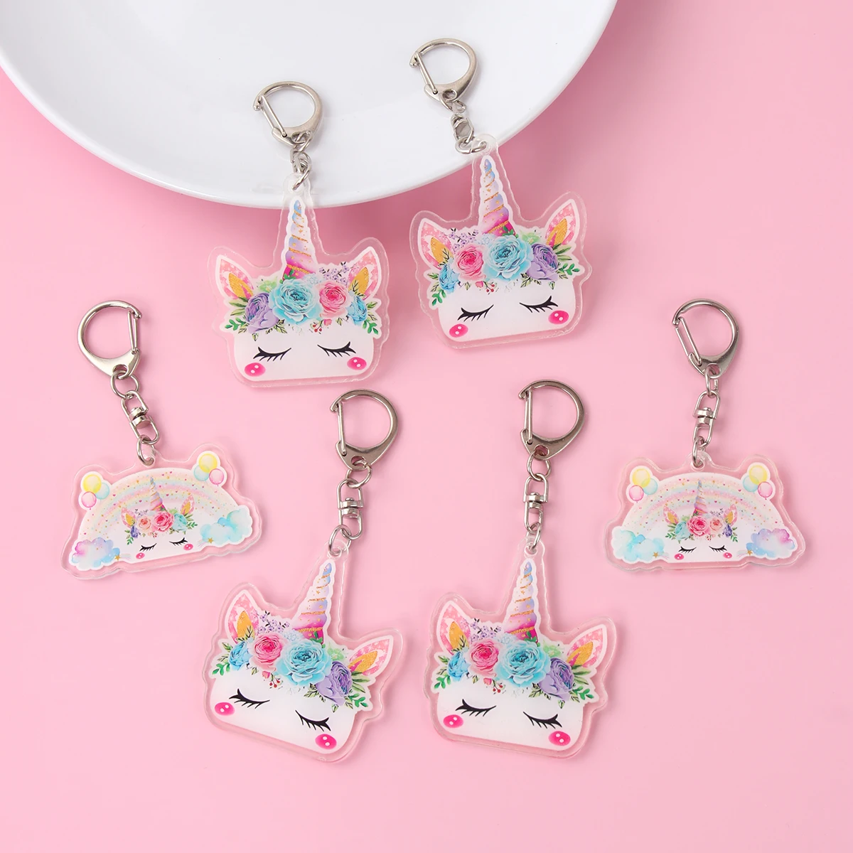 

Unicorn Acrylic Keychain Colorful Unicorn Pendant Happy Birthday Party Supplies Kids Favors Ornaments Birthday Party Decors