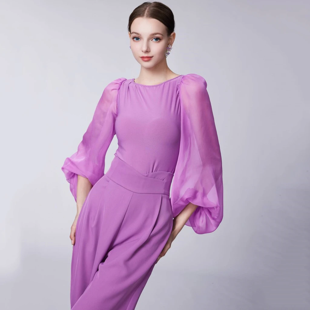 Nouveau haut de danse de salon maille lanterne manches haut vêtements d'entraînement Chacha danse moderne adulte danse latine Costumes porter DN20491