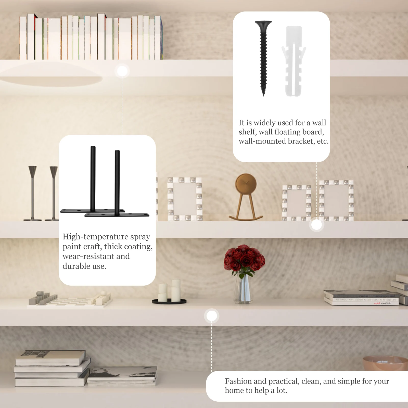 

2Sets Floating Shelf Bracket Concealed Supports Heavy Duty T Shape Wall Mounted Shelf Support for Home Office Kitchen