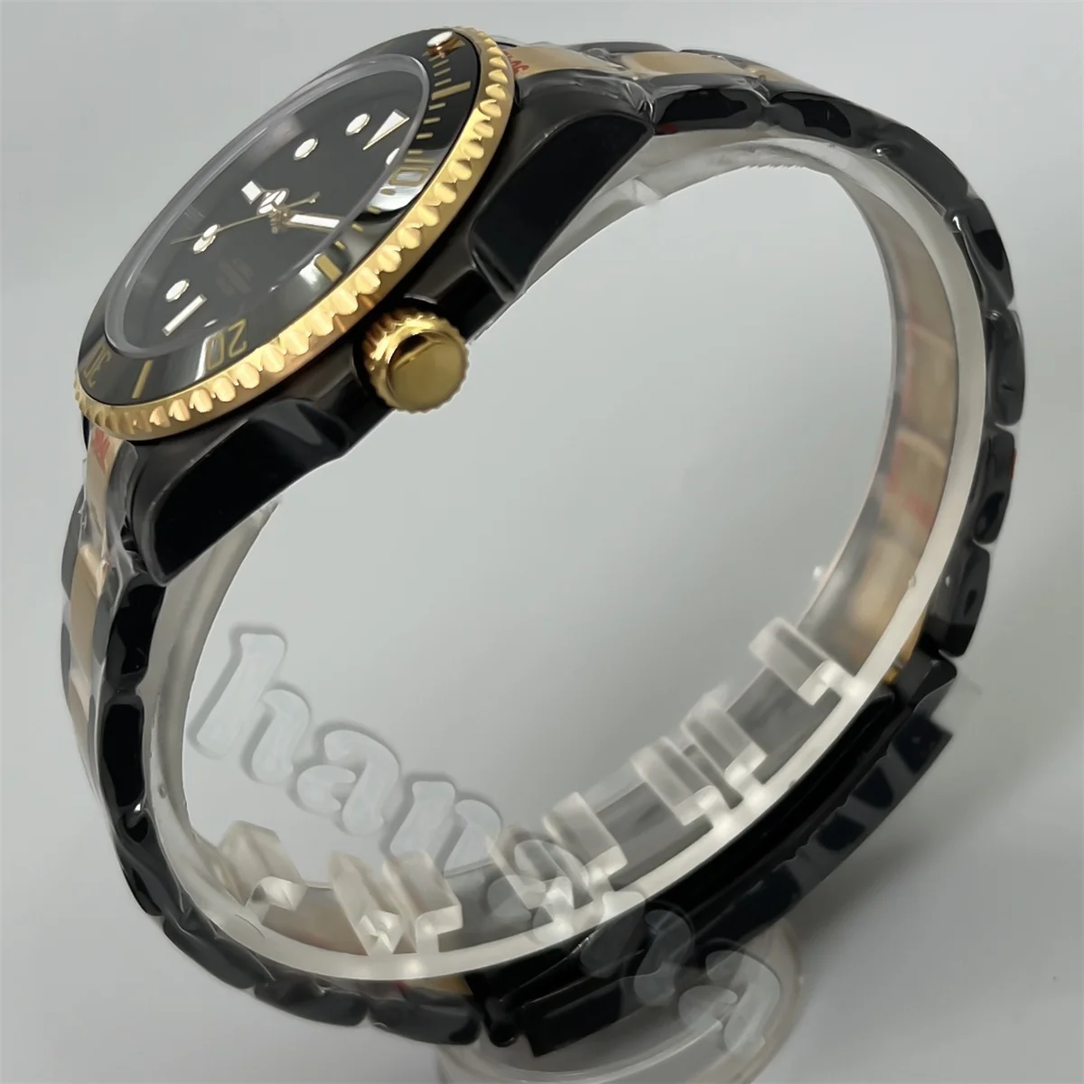 Мужские автоматические механические наручные часы Bliger Nh35A, 40 мм, роскошный золотой, черный корпус, браслет, керамический безель, сапфировое стекло