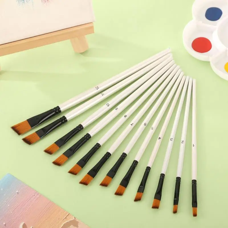 12Pcs Watercolor Paint Brush Kit Nylon Hair Wooden Handle Art Tools for School Student DIY Art Creation Drawing