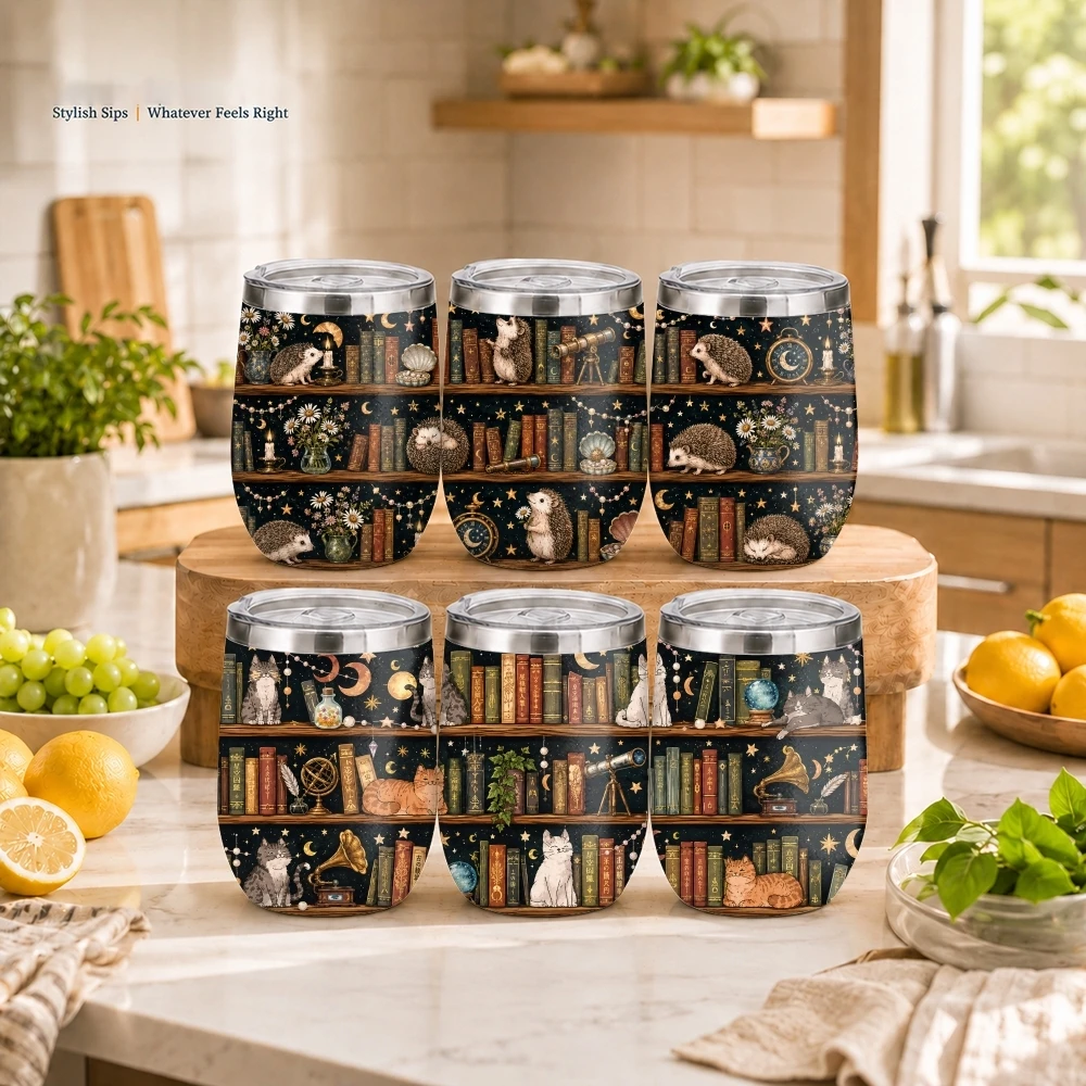 Magical Library Animals Vacuum Flasks 12oz Insulated Stainless Steel Mug with Lid Double Wall Drink Coffee Cup Travel Tumbler