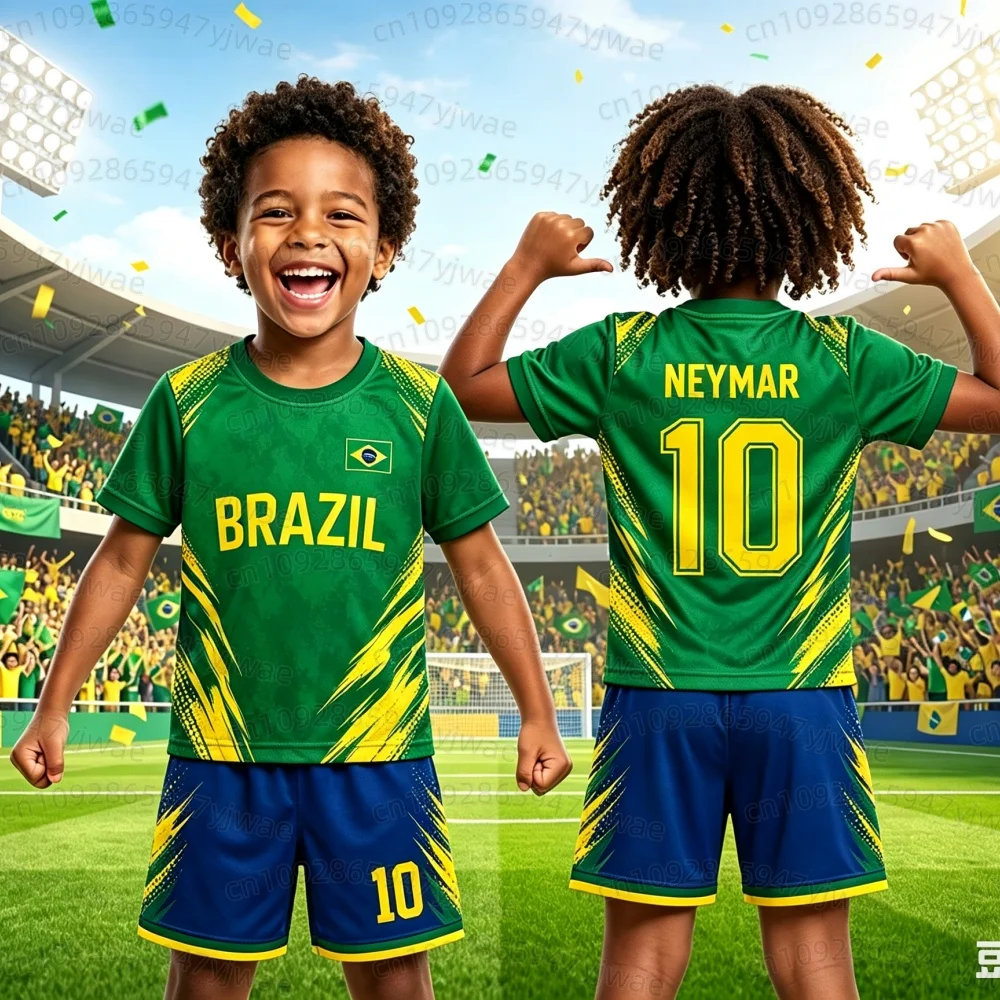 2026 Jungen Mädchen Neymar Nr.10 Fußballtrikot T-Shirt Shorts Set Damen Herren BRASILIEN Fans Kinder T-Shirt Shorts Set Trainingsanzug 2-teiliges Set – Detail 15