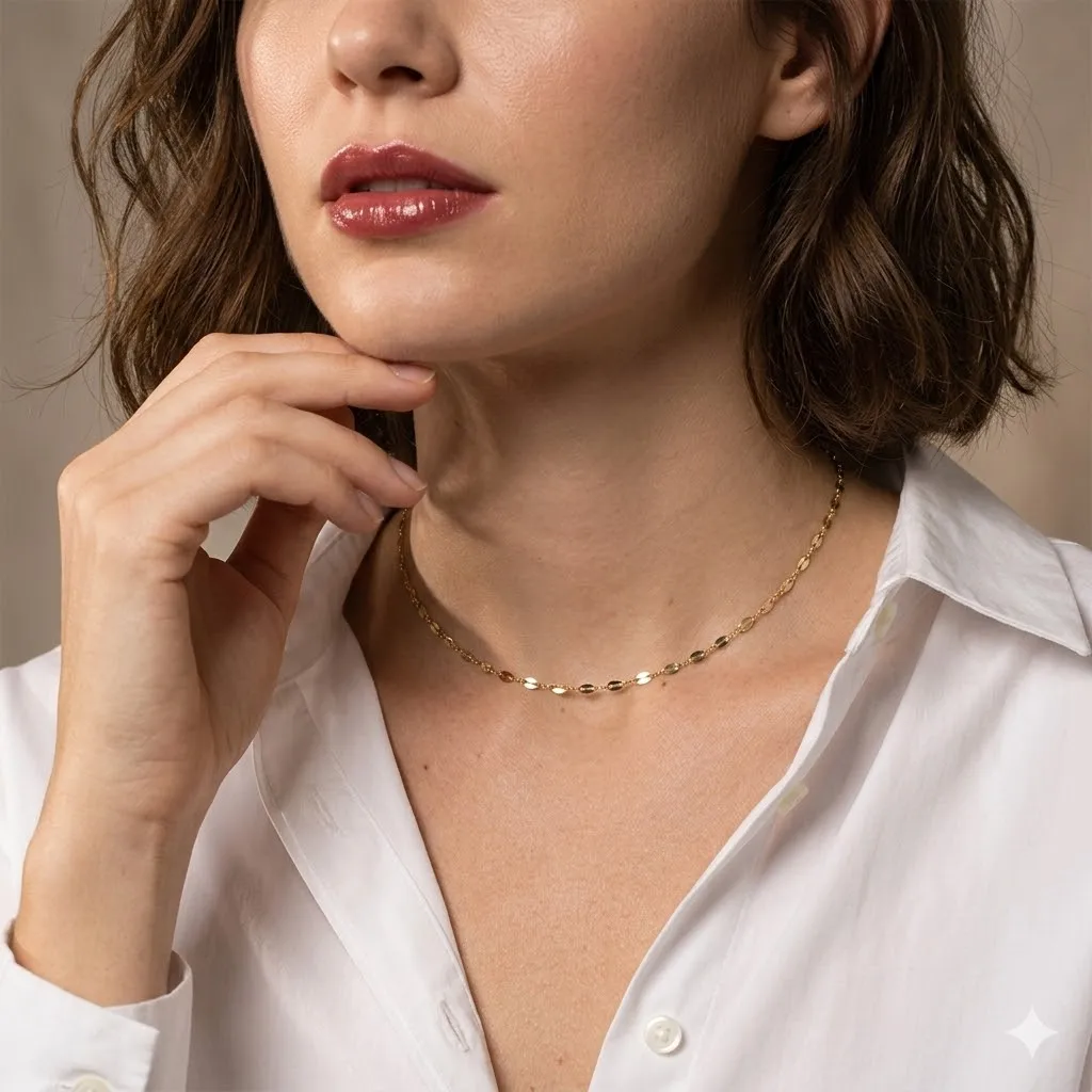 Minimalistische 35/42CM 14K Vergoldete Edelstahl Flachgliederkette Halskette für Frauen Zarte Filigrane Choker Layering-Schmuck Geschenk