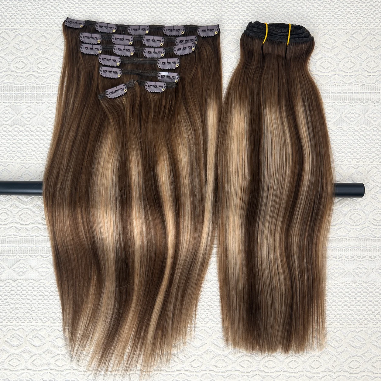 18-26 Inch Clip In Hair Extensions Human Hair 120G 7Pcs/Sets Brazilian Remy Straight Hair T4/27/P4 Highlight Color Clip on Hair Extension For Women