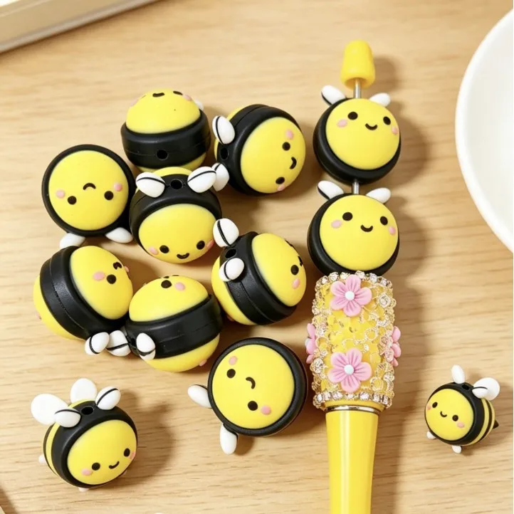 10pcs 3D Honey Pot Silicone Focal Bead BPA Free Baby Beads DIY Pacifier Chain Pen Making Keychain Jewelry Accessories