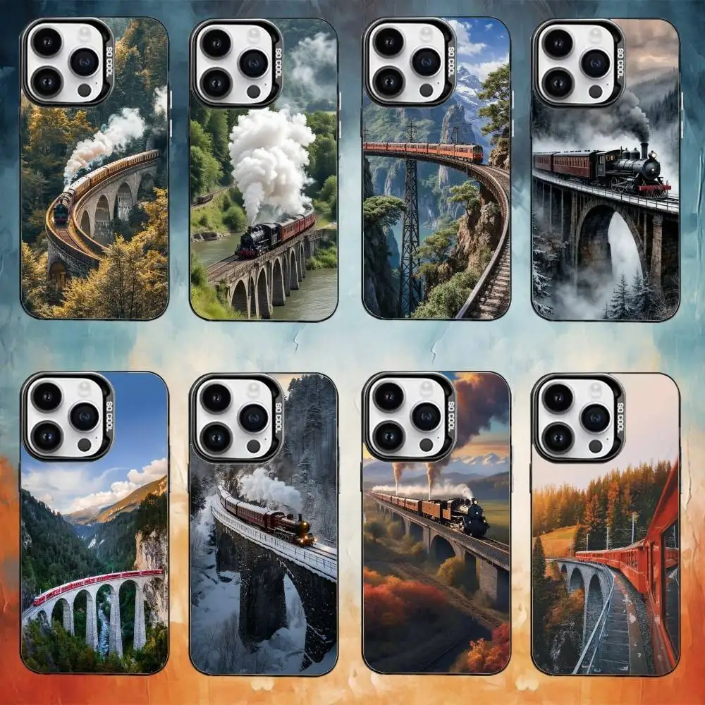 

Train Railway Travel Phone Case For iPhone 17 16 15 14 13 12 11 Pro Max Plus Silver Matte Black Cover