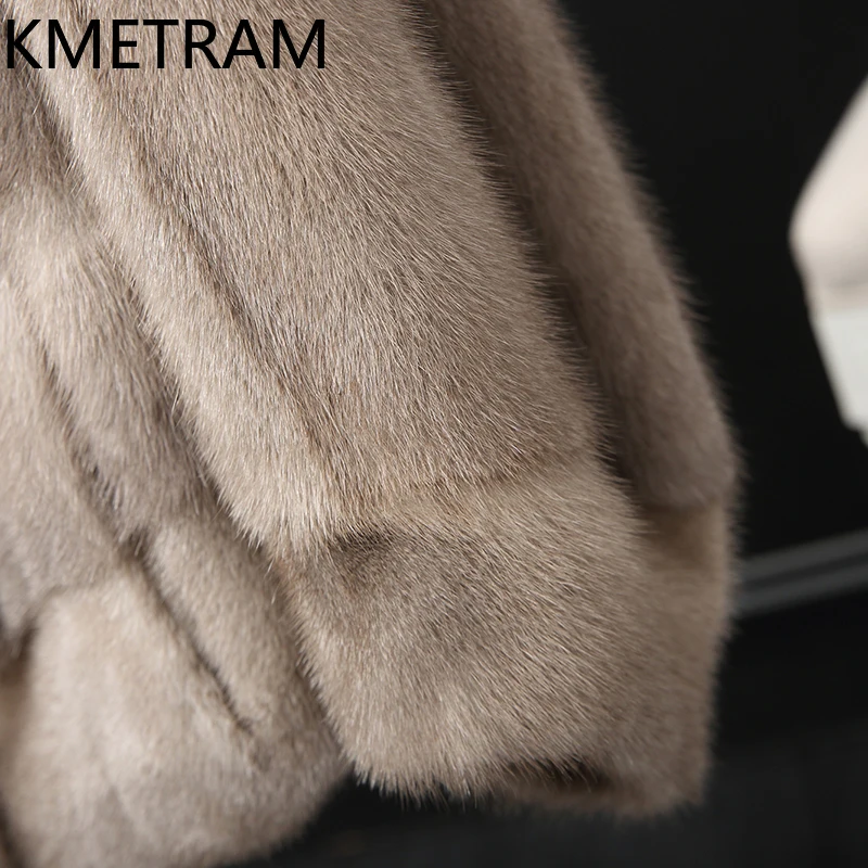 KMETRAM 100% فرو المنك الطبيعي ملابس خارجية جديدة بياقة واقفة معطف فرو حقيقي عالي الجودة ملابس نسائية قصيرة شتاء 2025 ropa mujer