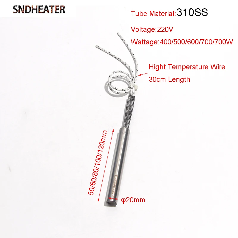 SNDHEATER 20X50-120mm Tubular Cartridge Heating Element 110V/220V 200-500W 310SS Induction Heat Rod for Molding Machine 5pcs/lot