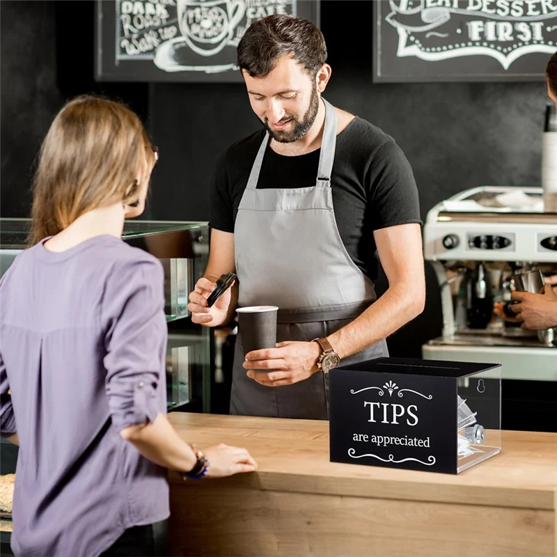 SQPPチップジャーマネー用 6 x 4 x 5インチ チップコレクションボックス ロック付き 捐献提案ボックス チップ収納用 ラッフルボックス