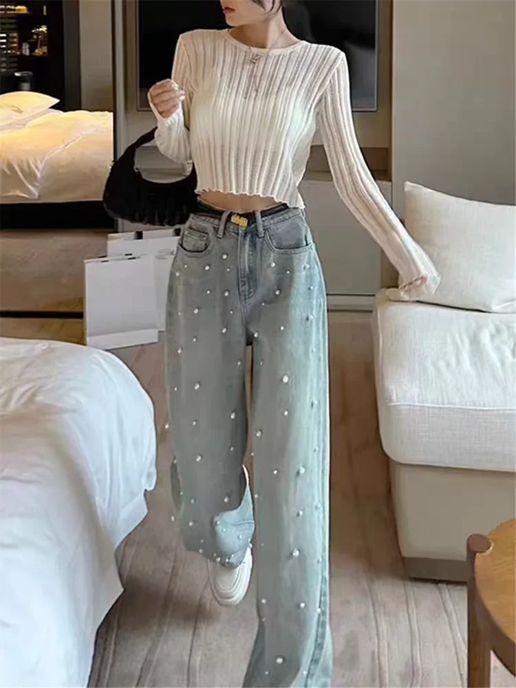 Y2k Summer New Slim Casual Women Jeans Blue High Waist Basic Straight Pants Female Chicly Fashion Street Loose Woman Jeans