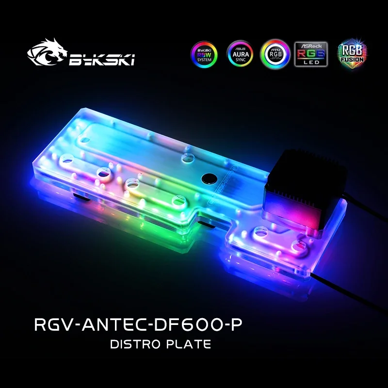 Bykski Distro Plate For Antec DF600/DP502 Case,PC Water Cooling Reservoir Res Pump 12V/5V RGB SYNC, RGV-ANTEC-DF600-P