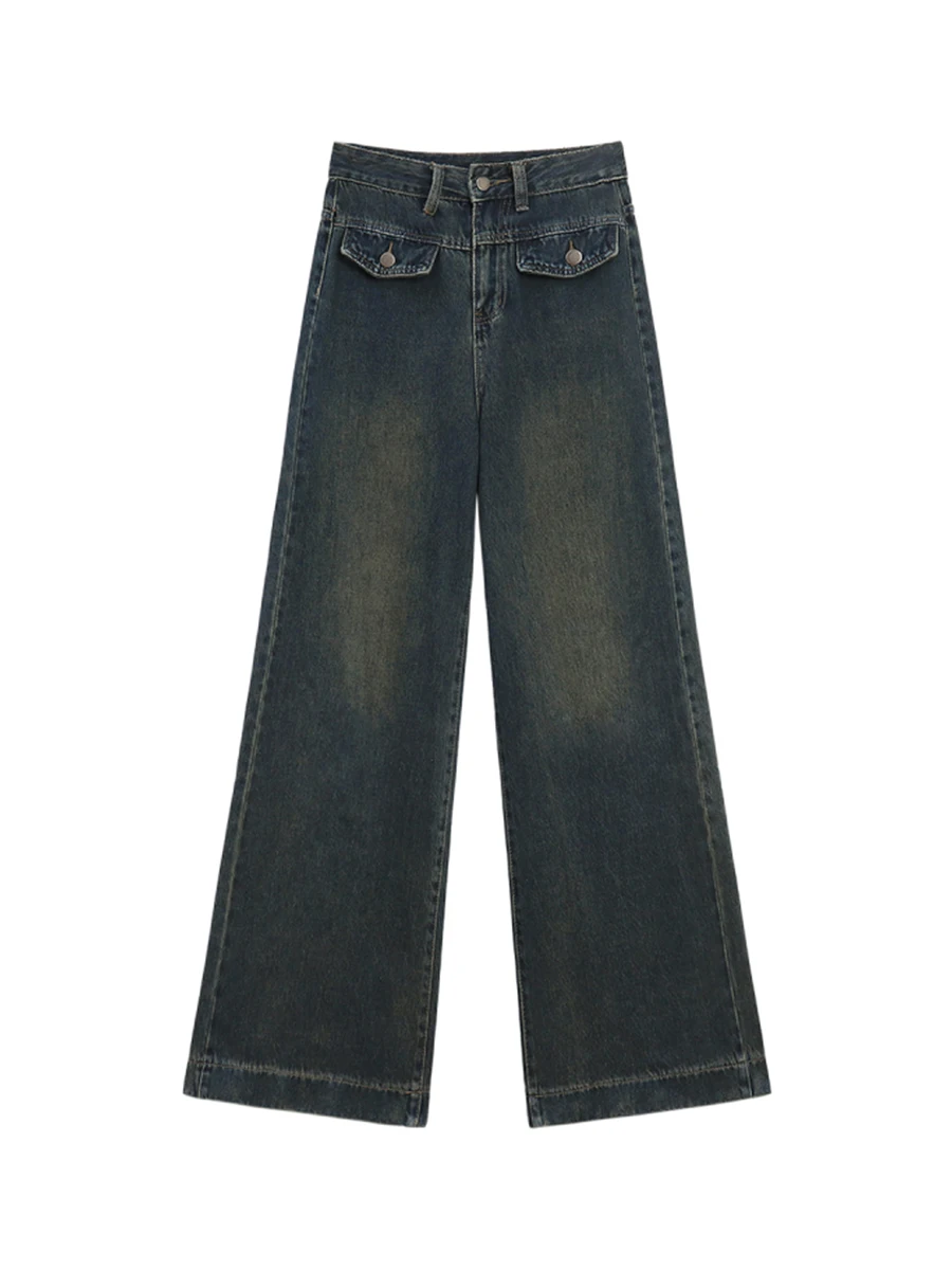 Baggy Jeans For Woman High Waisted Button Fly Zipper Closure Belted Buckle Adjustable Waistband Ladies Female Denim Trousers