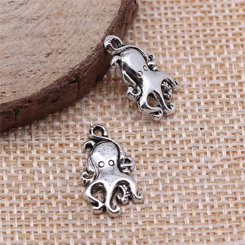 300 Stück antiksilberfarbene Oktopus-Anhänger, 17 x 10 mm, für die Schmuckherstellung, A4037, Großhandel – Detail 2