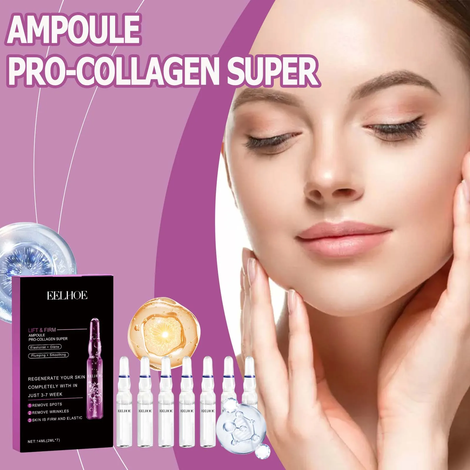 

EELHOE Collagen Lifting Facial Serum Anti-Wrinkle Fade Fine Lines Improve Skin Moisturizing Hydrating Ceramide Ampoule Essence