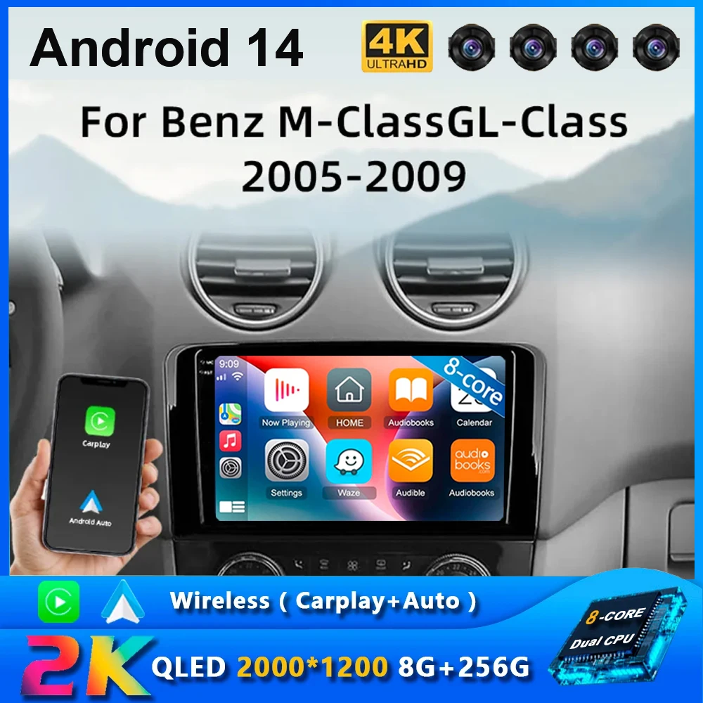 

Голосовое беспроводное CarPlay Android 14 автомобильное радио для Mercedes Benz GL ML W164 ML350 ML500 X164 GL35 GL45 2005 - 2009