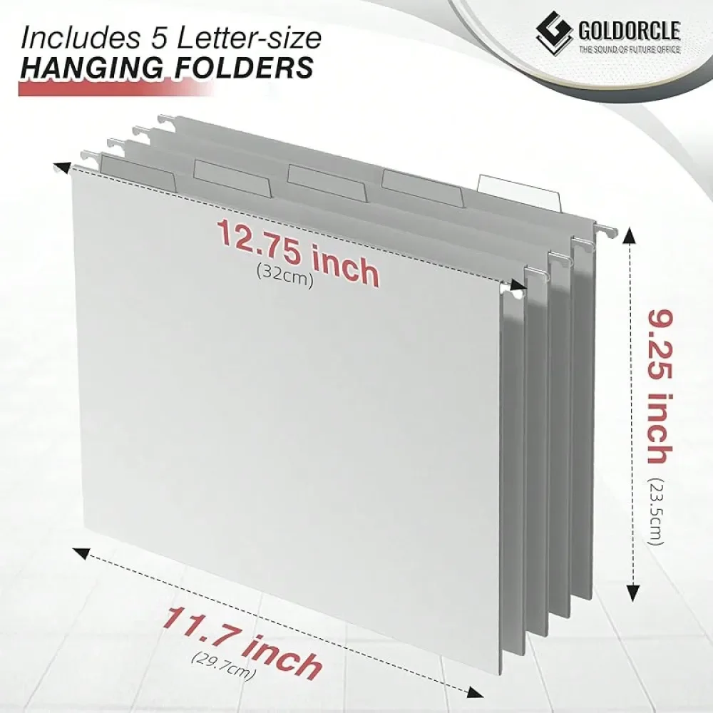 

File Organizer, LetterSize File Holder Filing Box With 5 Hanging Folders, Metal Mesh Desk File Folder StorageNo Assembly Requir
