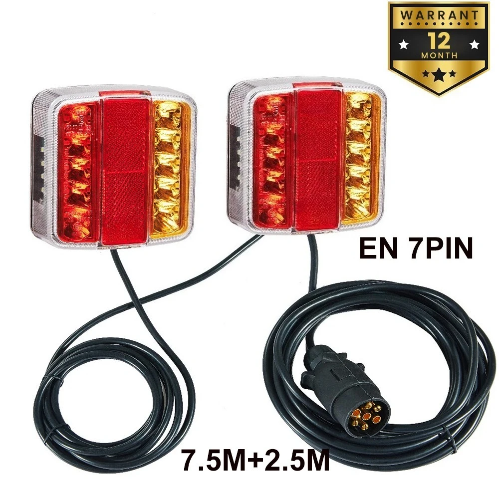 1 Zestaw 12V Tylne światło LED do holowania przyczepy 7,5m+2,5m 7-pinowe uniwersalne światło stopu hamulca Lampka tablicy rejestracyjnej