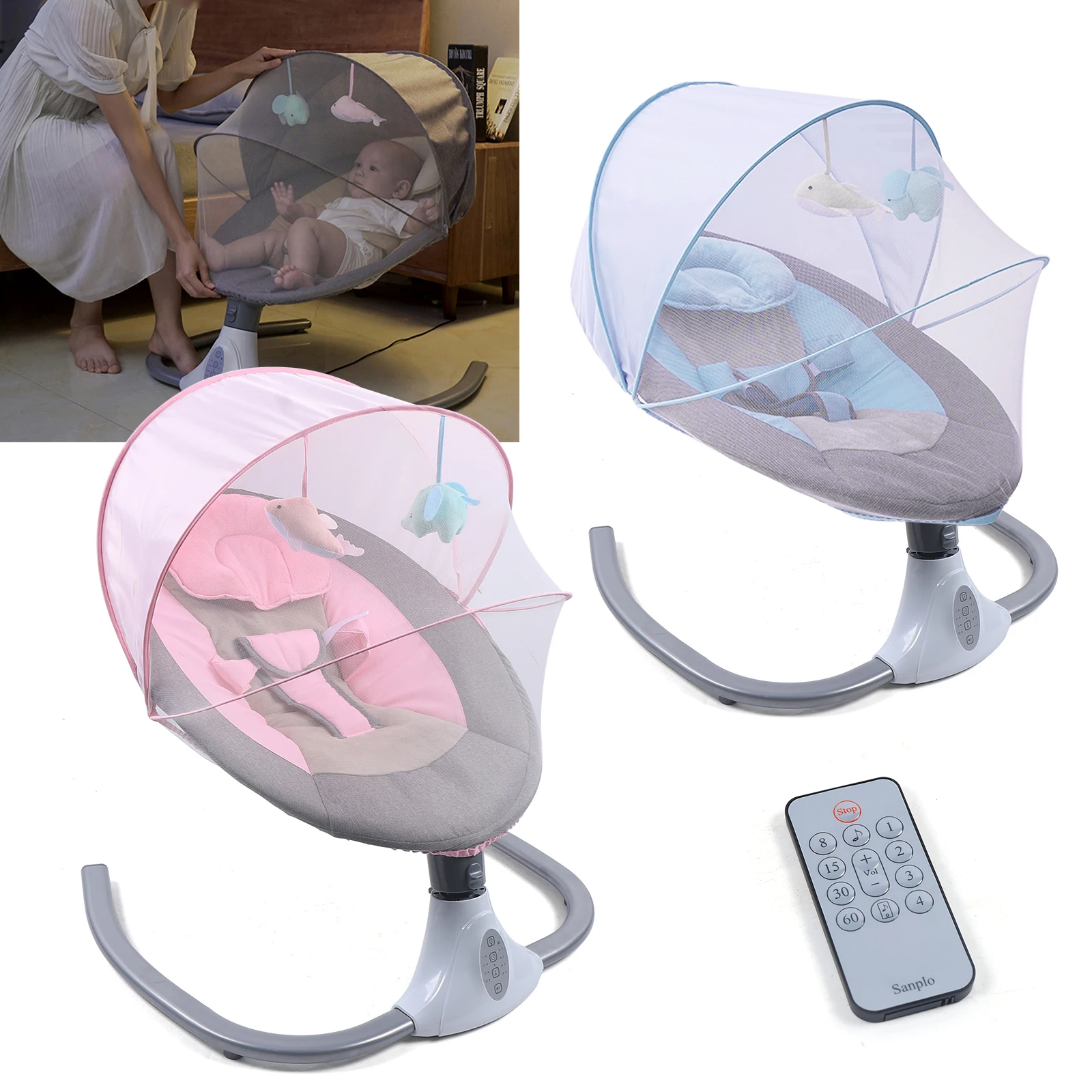 Baby Swing Chair Cradle Rocker Seat, Bouncy Rocking with Music and Toys for 0-12Months, 3-12kg