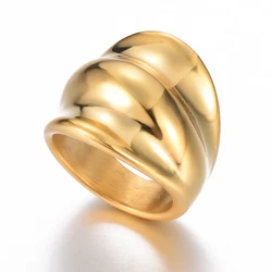 Stainless Steel Punk Chunky Wide Golden Rings For Women Men Geometric Fashion Simple Party Jewelry Gift Accessories