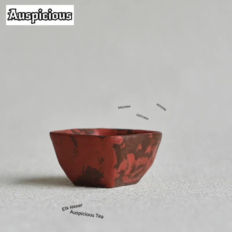 ZAEYORIA 2/3pc 45ml Pink-red Makeup Stoneware Bucket Square Tea Cup Retro Brushed Glaze Tea Bowl Small Wine Cup Drinkware