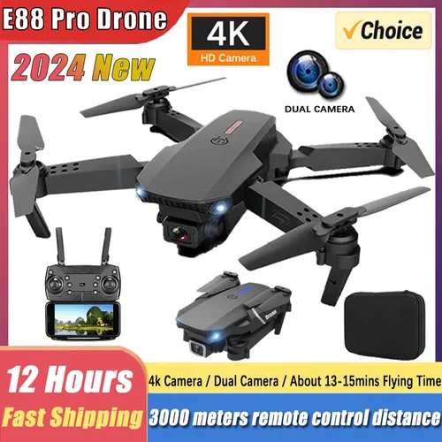 Dron profesional 2024 E88Pro RC 4K con cámara HD gran angular de 1080P, helicóptero plegable, WIFI, FPV, altura, juguete de regalo